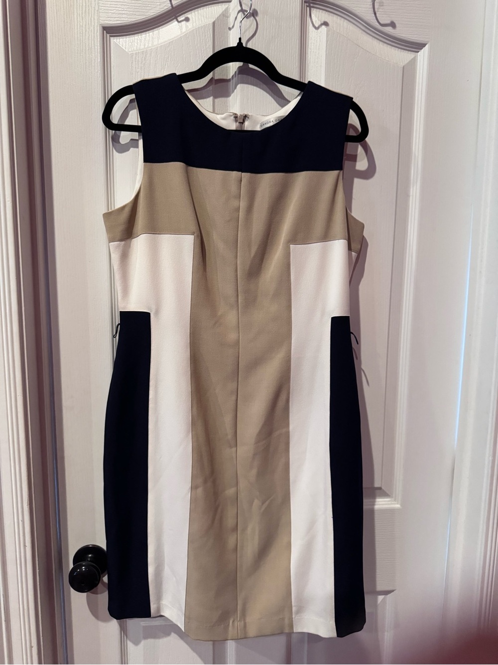 Sandra Darren Colorblock Midi Dress in Black, White & Tan